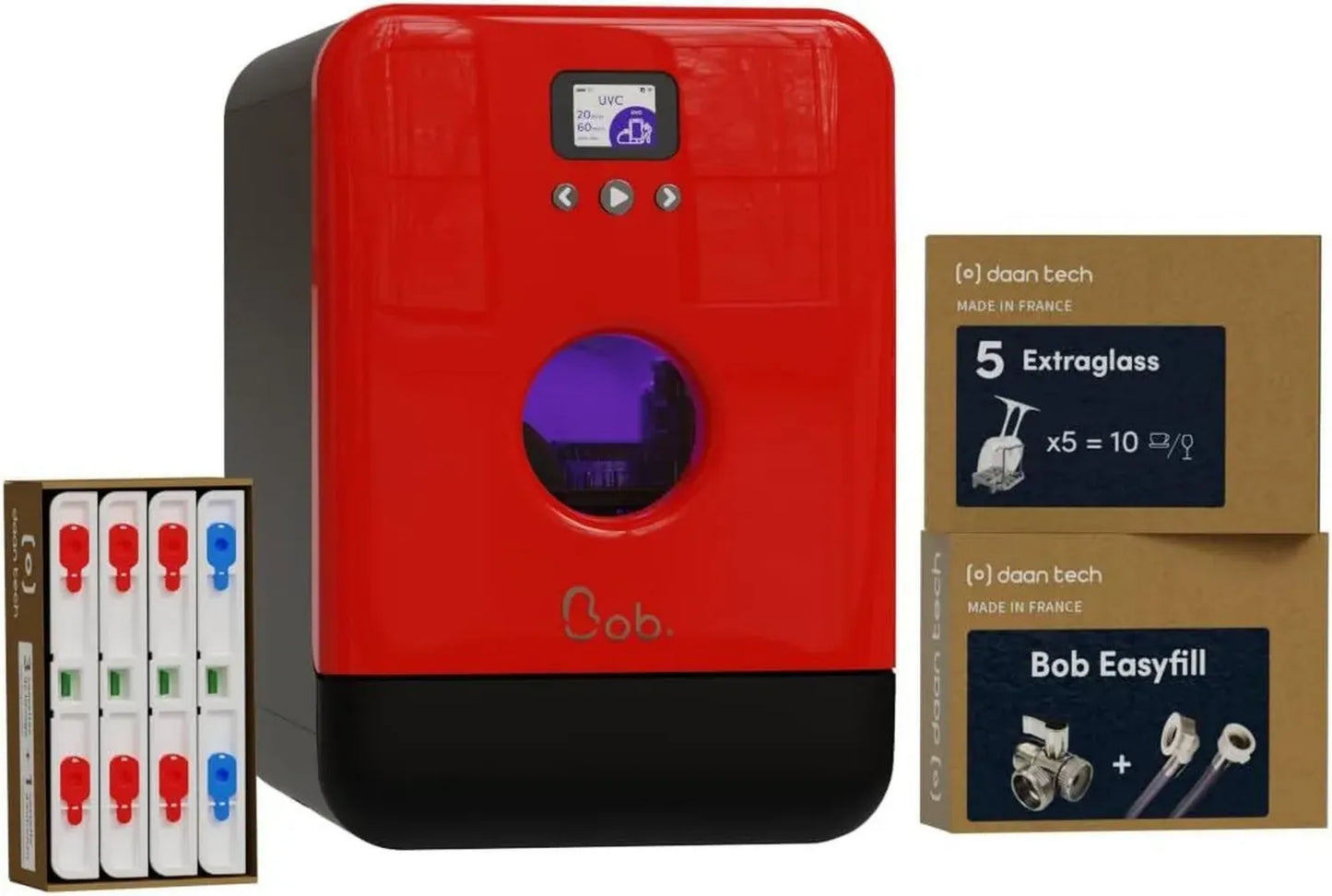 DAAN TECH Bob - Lave-vaisselle Compact 3 Couverts - Portable Avec Réservoir - Séchage Naturel - Eco-Conçu - Made in France (Rouge Premium)